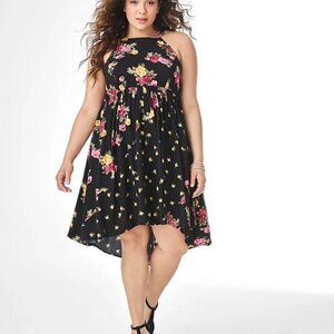 Torrid Black Floral  Hi Lo  MIDI DRESS Size 1X